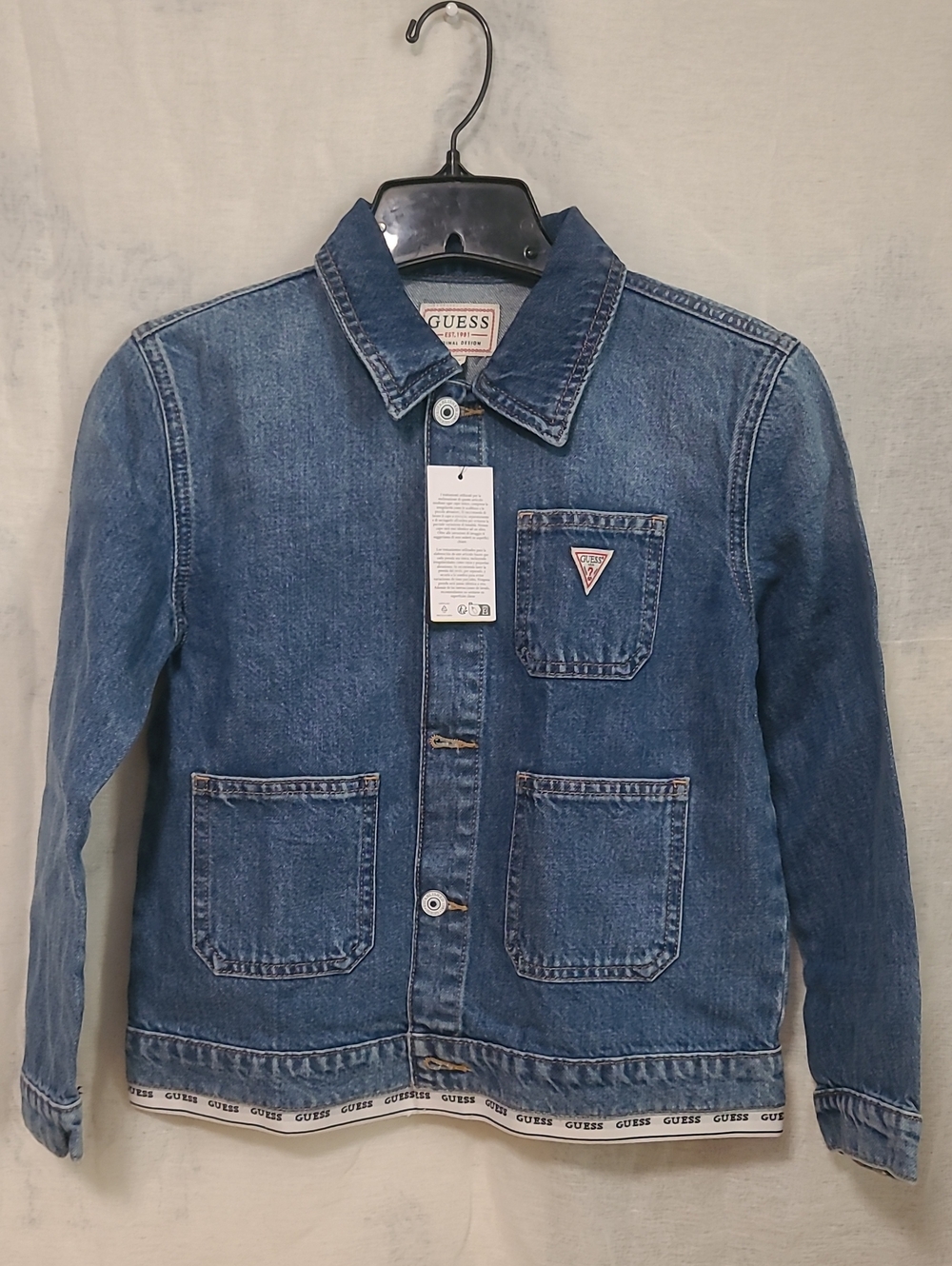 Guess Denim Jacket in Medium Blue with Logo Patch